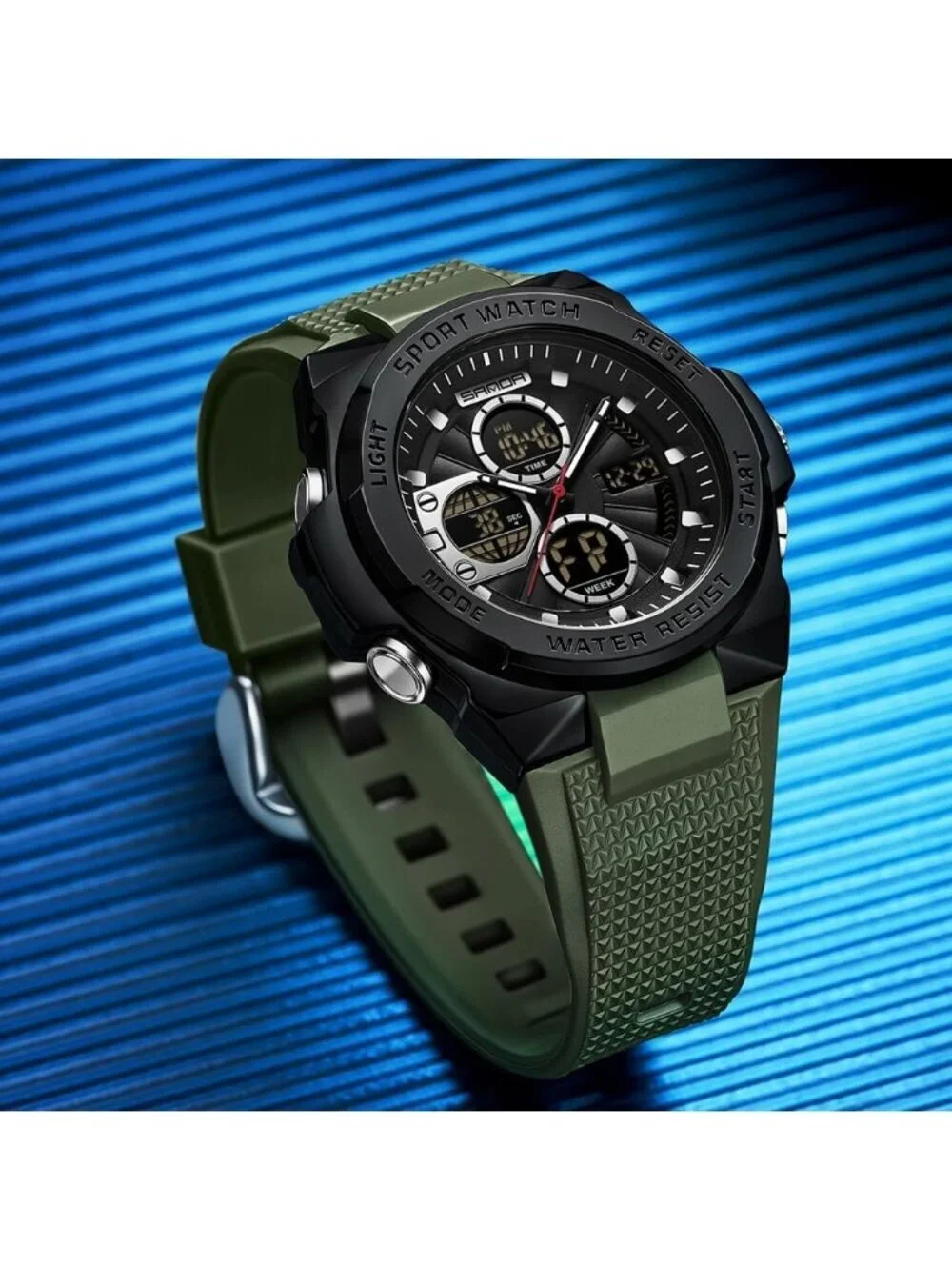 Men Army Green Analog Quartz Electronic Military Multifunction LED Digital Watch